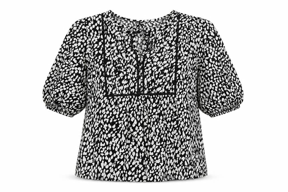 Marks and Spencer Womens Black Geometric Cotton Basic Blouse Size 6 Scoop Neck