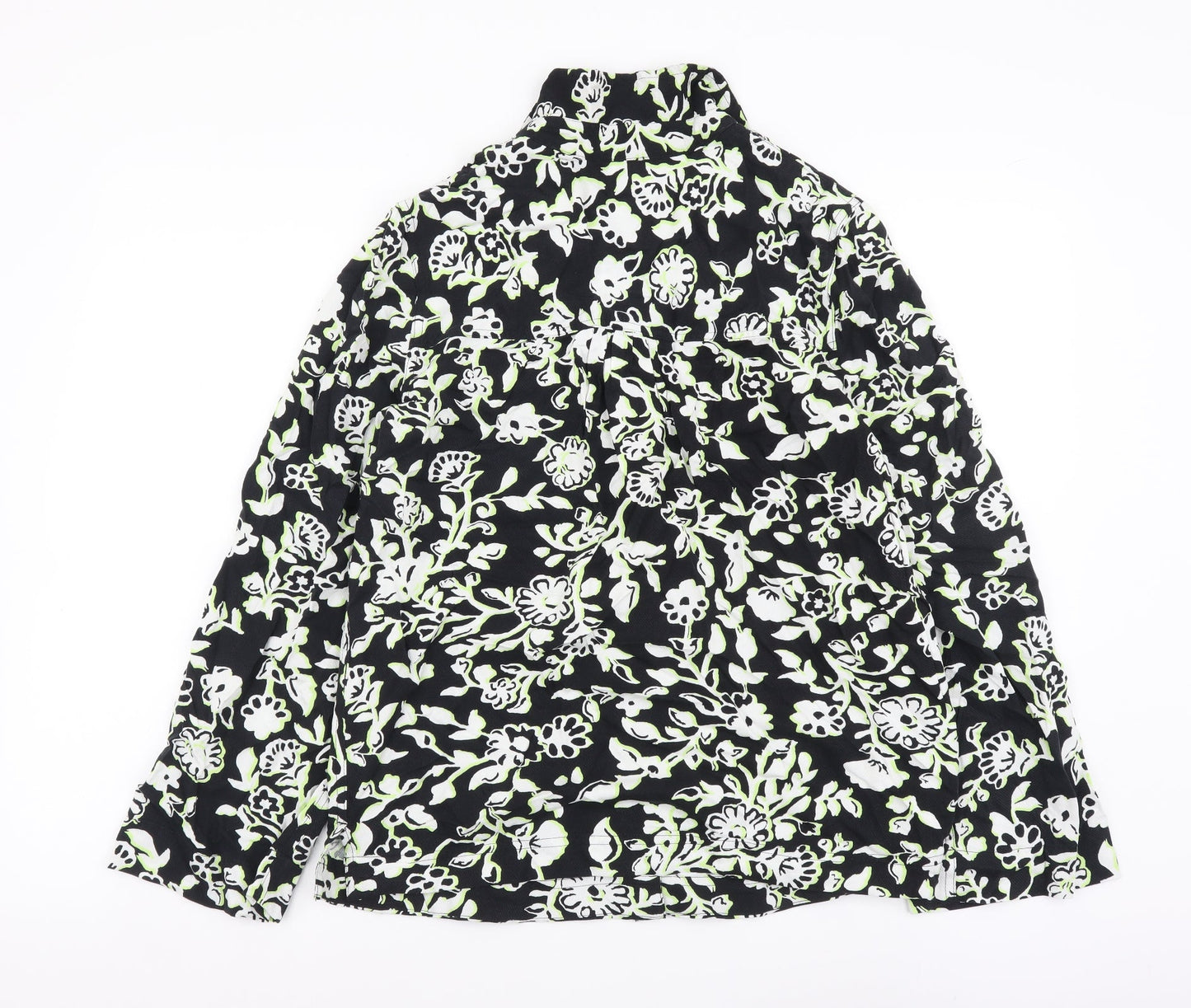 Marks and Spencer Womens Black Floral Viscose Basic Button-Up Size 6 Collared
