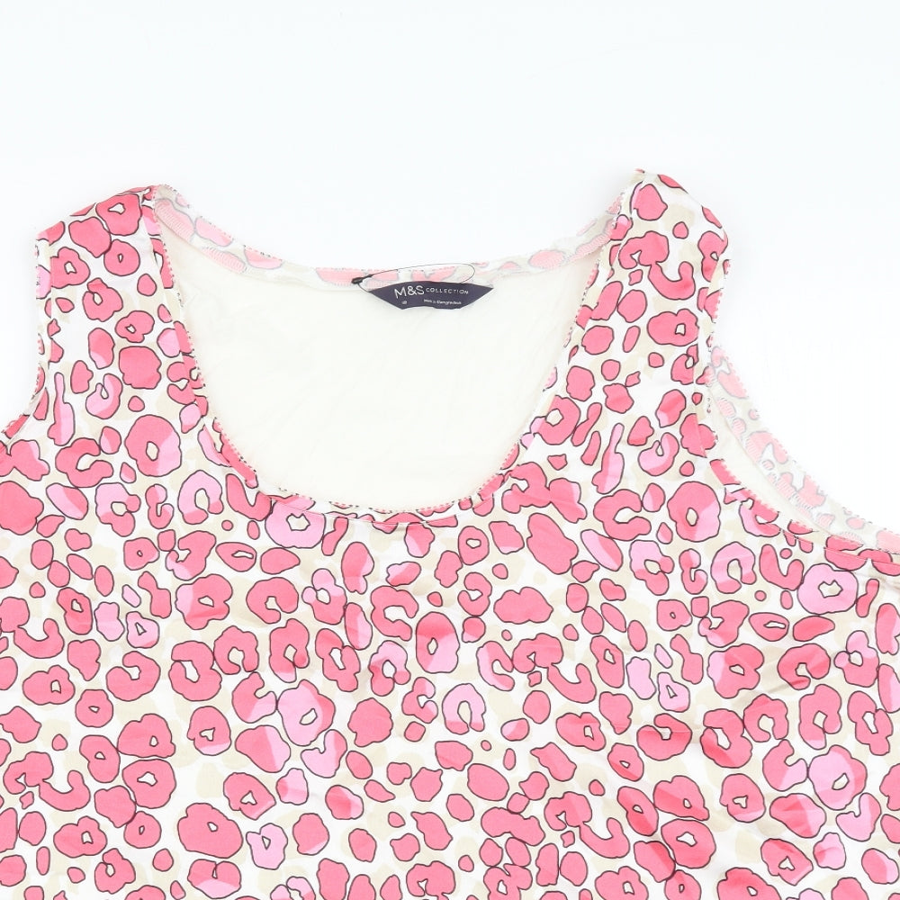 Marks and Spencer Womens Pink Animal Print Polyester Basic Tank Size 14 Scoop Neck - Leopard Print