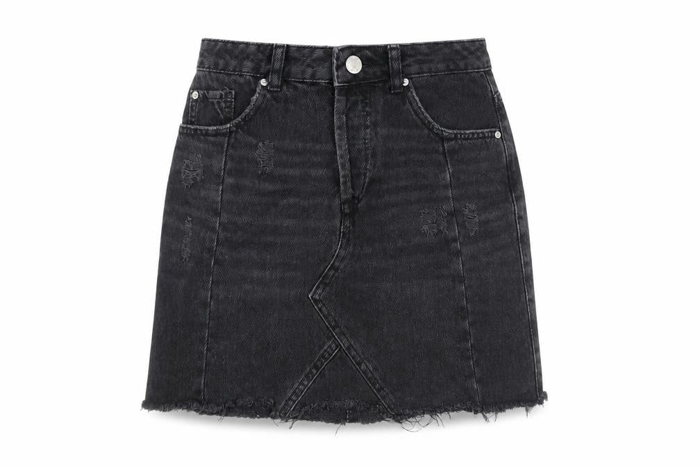 Miss Selfridge Womens Black Cotton A-Line Skirt Size 8 Button