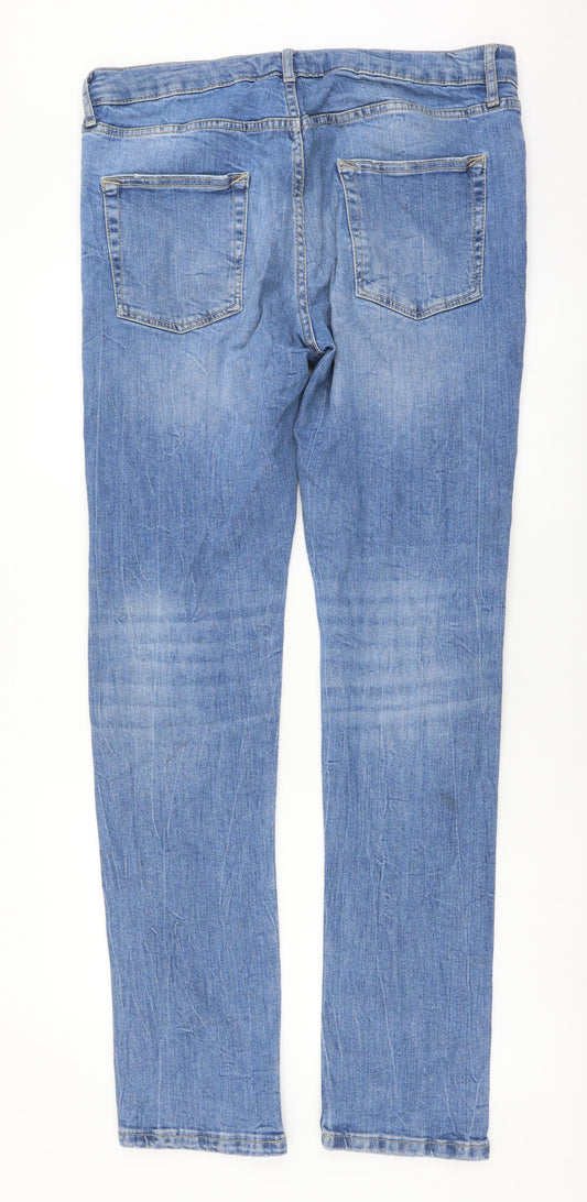 Topman Mens Blue Cotton Straight Jeans Size 34 in L34 in Regular Button