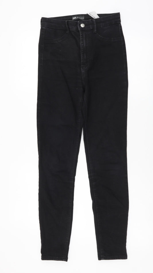Zara Womens Black Cotton Jegging Jeans Size S L27 in Regular Button