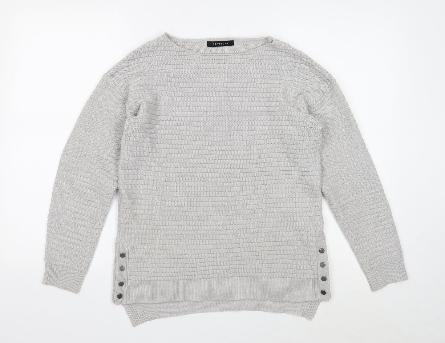 Peacocks Womens Grey Round Neck Acrylic Pullover Jumper Size S