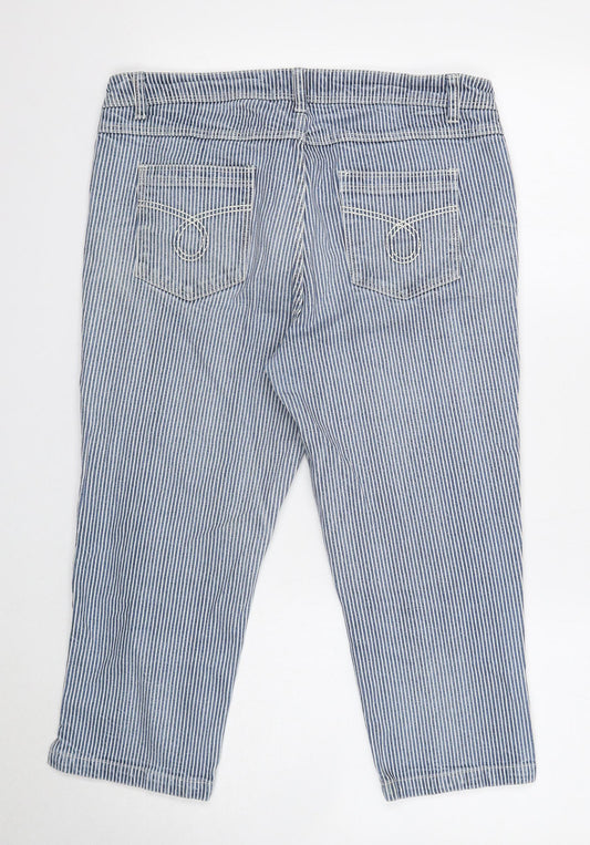 John Lewis Womens Blue Striped Cotton Cropped Jeans Size 40 in Regular Button