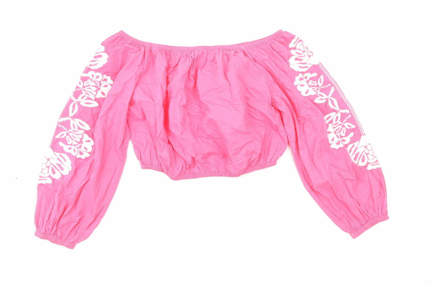 Marks and Spencer Womens Pink Cotton Cropped Blouse Size 14 Off the Shoulder