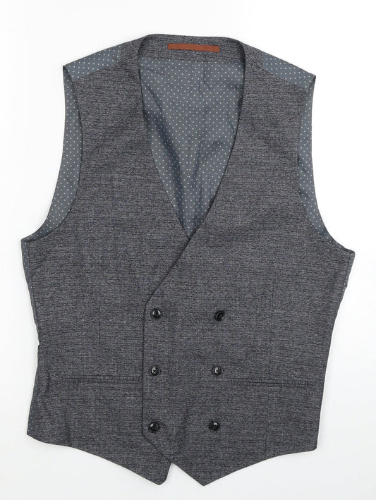 Burton Mens Grey Plaid Polyester Jacket Suit Waistcoat Size S