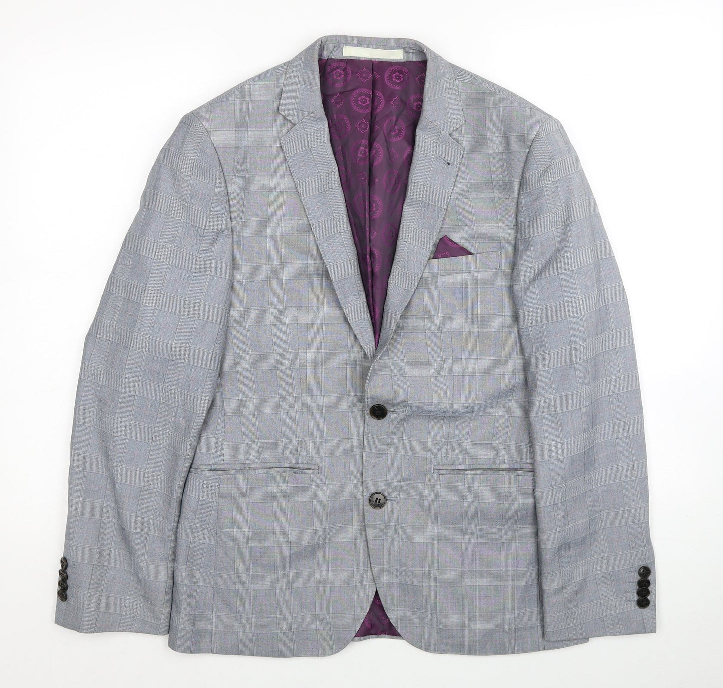 Burton Mens Grey Plaid Polyester Jacket Blazer Size 36