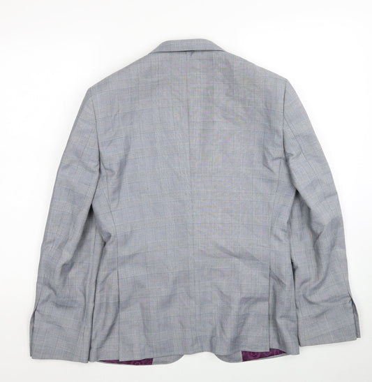 Burton Mens Grey Plaid Polyester Jacket Blazer Size 36