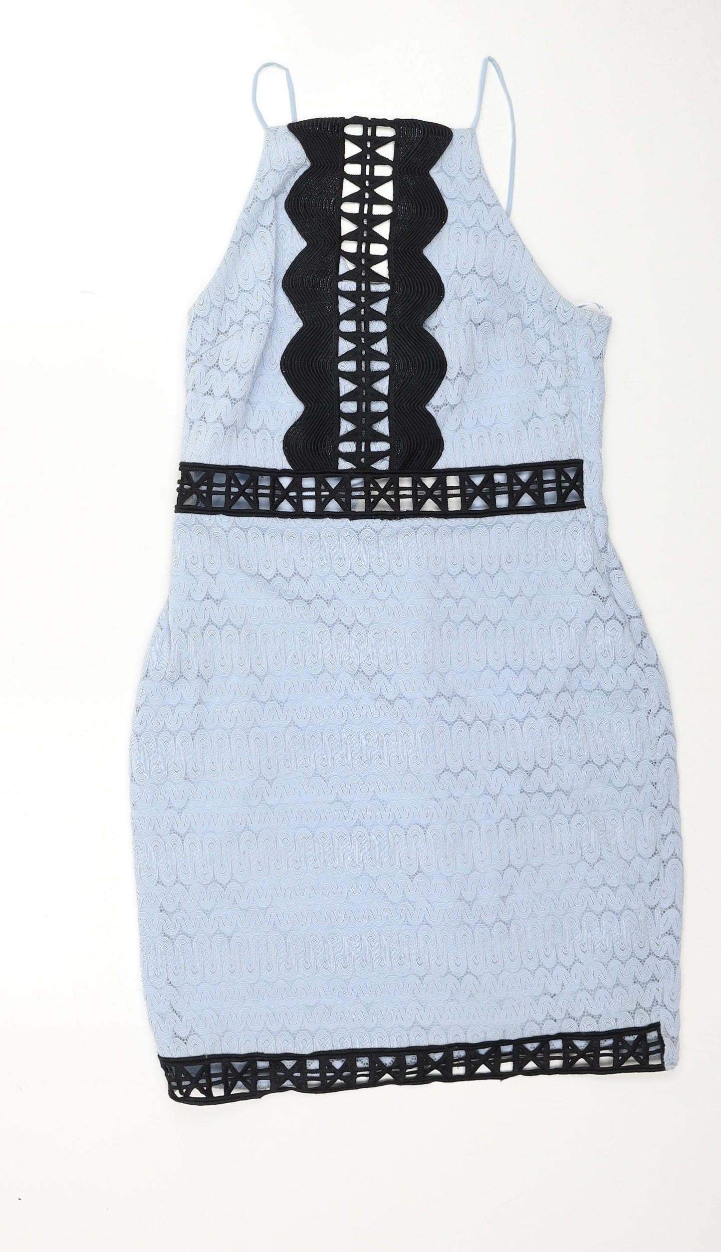 Topshop Womens Blue Cotton Bodycon Size 10 Square Neck Zip