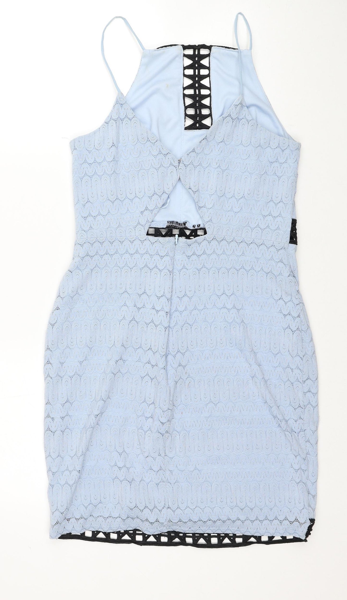 Topshop Womens Blue Cotton Bodycon Size 10 Square Neck Zip