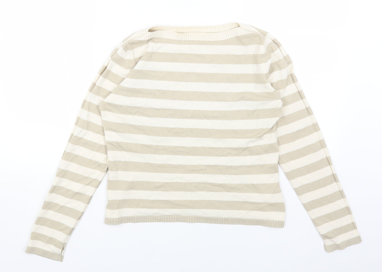 Marks and Spencer Womens Beige Round Neck Striped Viscose Pullover Jumper Size 14
