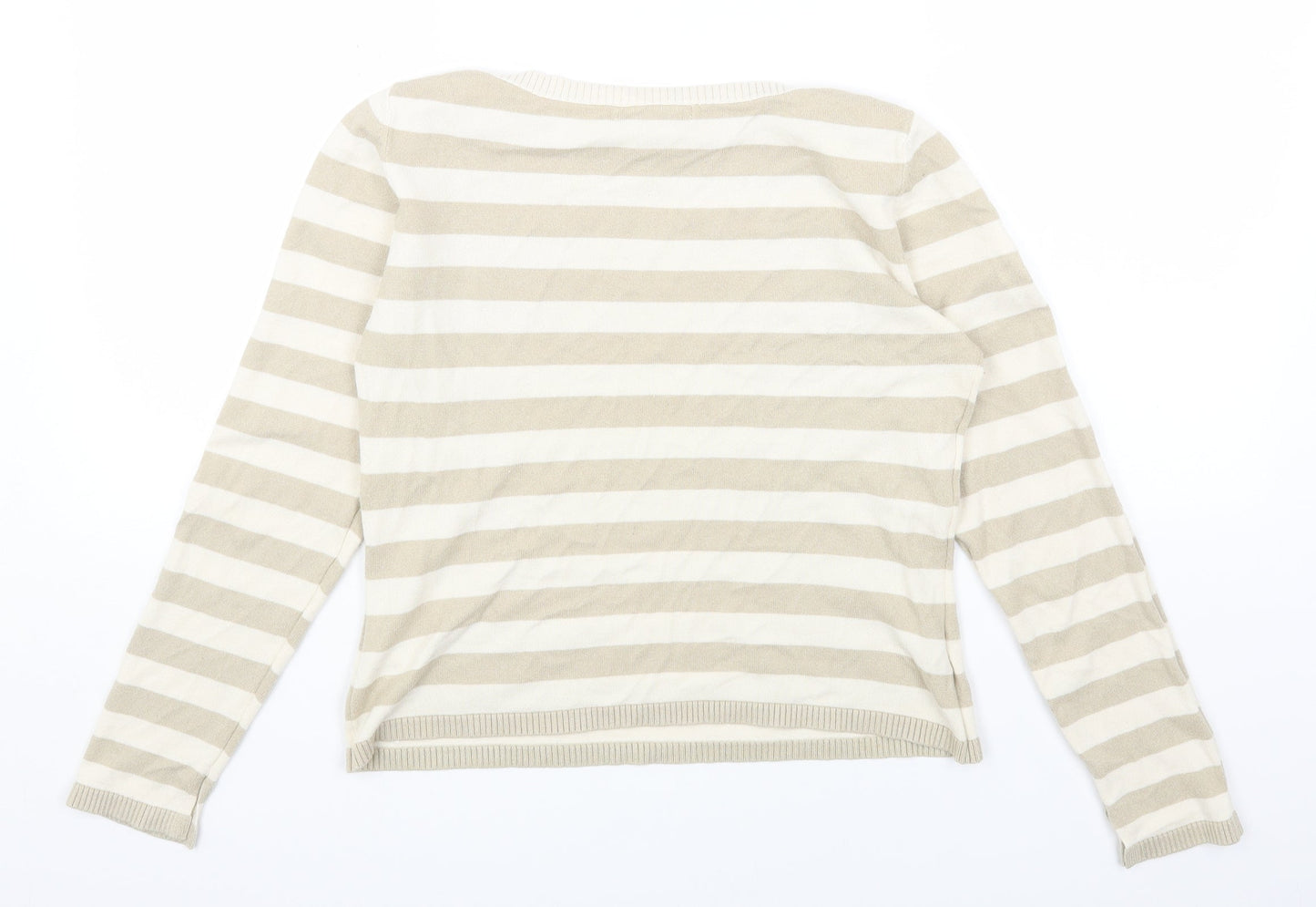 Marks and Spencer Womens Beige Round Neck Striped Viscose Pullover Jumper Size 14