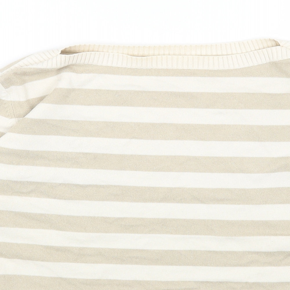 Marks and Spencer Womens Beige Round Neck Striped Viscose Pullover Jumper Size 14