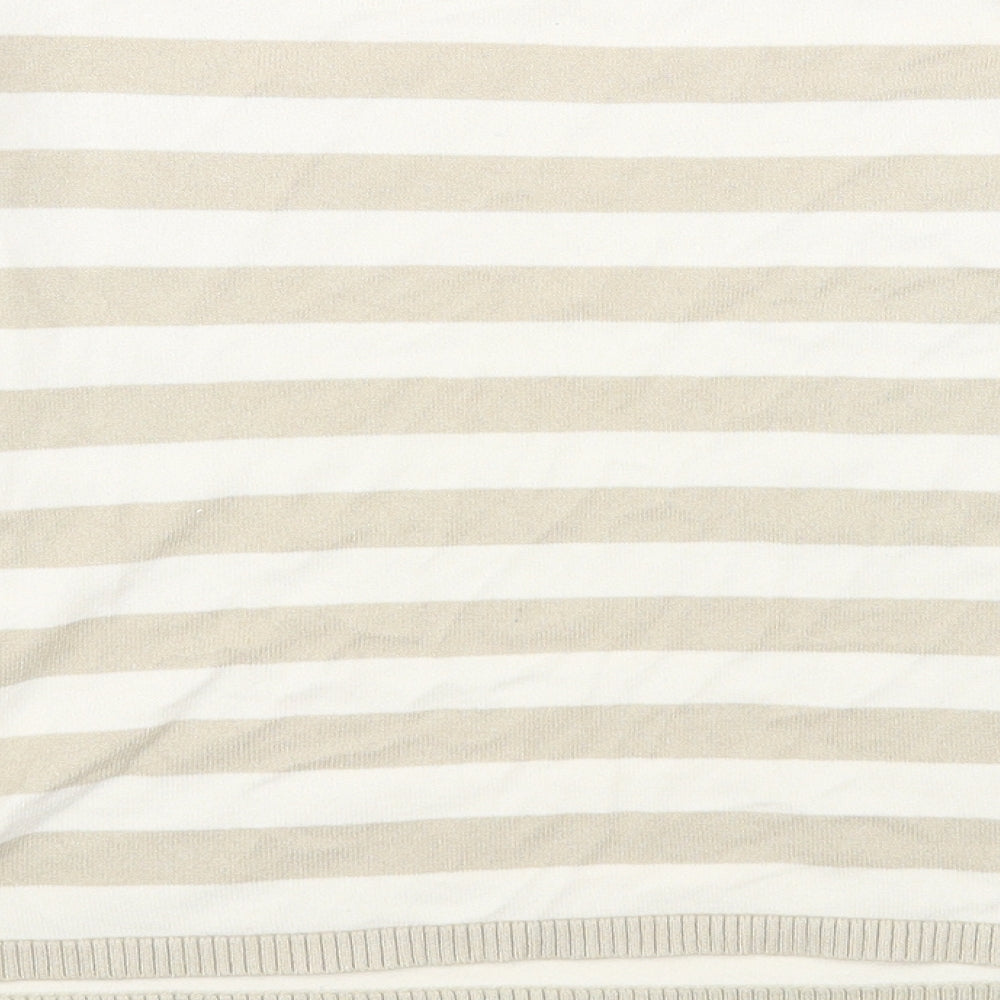 Marks and Spencer Womens Beige Round Neck Striped Viscose Pullover Jumper Size 14