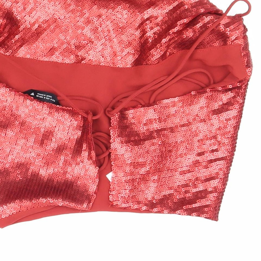 Zara Womens Red Polyester Cropped Tank Size S Cowl Neck