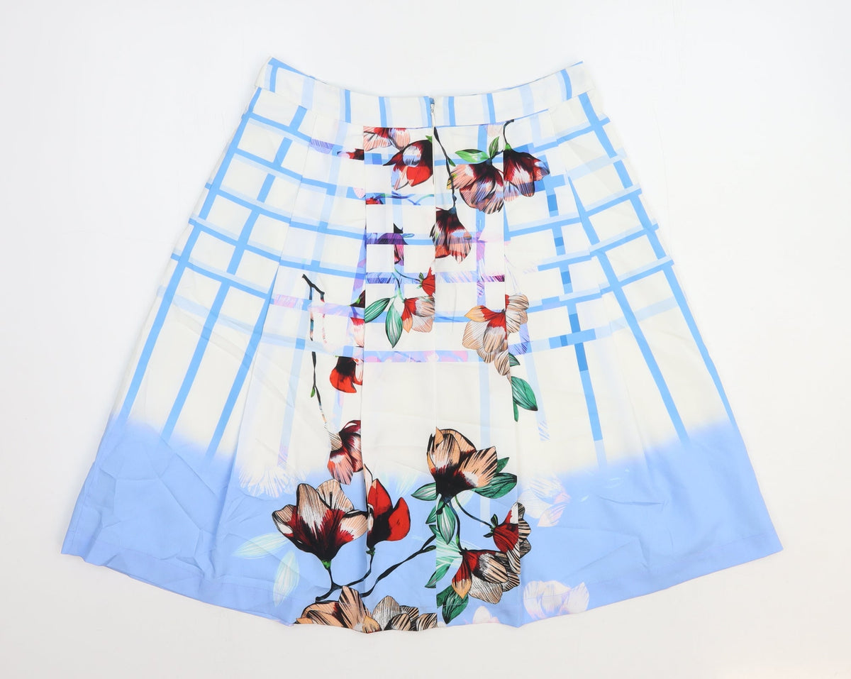 Great Plains Womens Blue Geometric Polyester A-Line Skirt Size 10 Zip