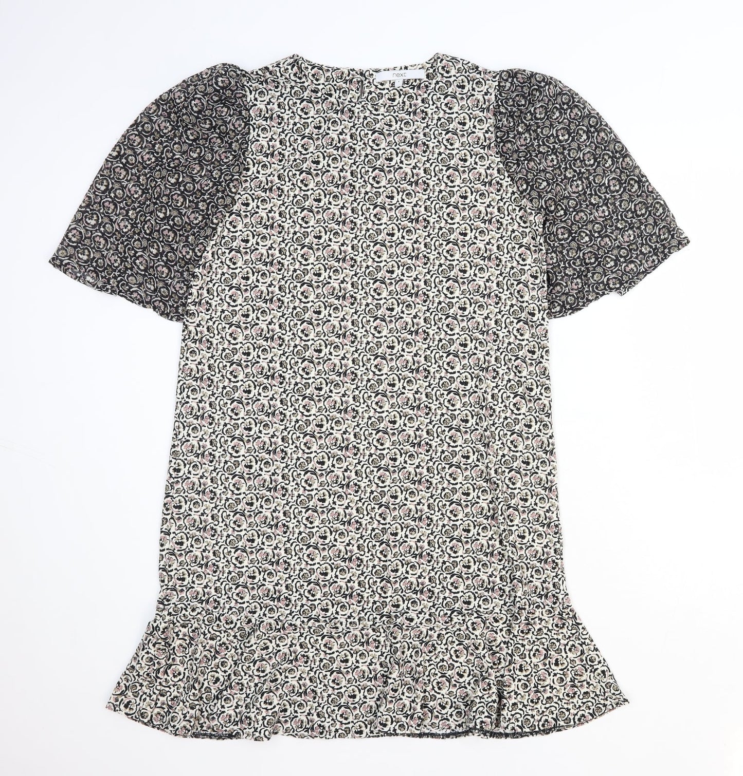 NEXT Womens White Floral Polyester Shift Size 8 Round Neck Button