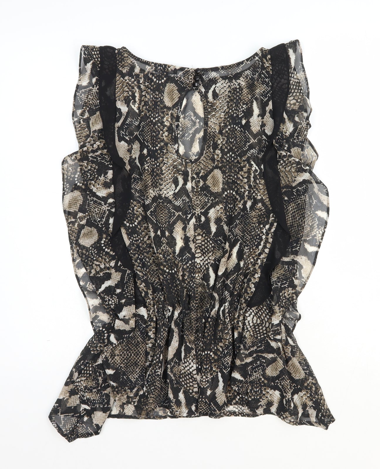 Limited Collection Womens Black Animal Print Polyester Basic Blouse Size 10 Boat Neck - Snake Skin Print