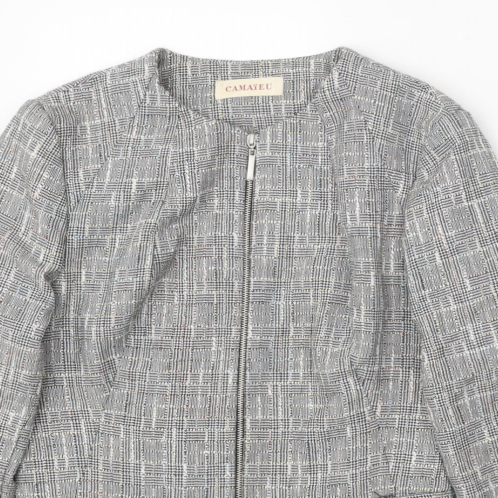 Camaieu Womens Grey Plaid Jacket Size 6 Zip