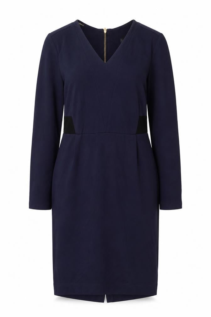 Debenhams Womens Blue Viscose Pencil Dress Size 12 V-Neck Zip