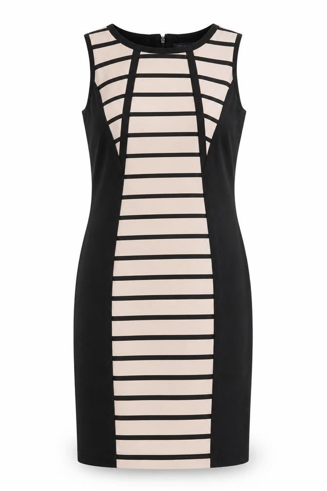 Marks and Spencer Womens Black Striped Cotton Pencil Dress Size 12 Round Neck Zip