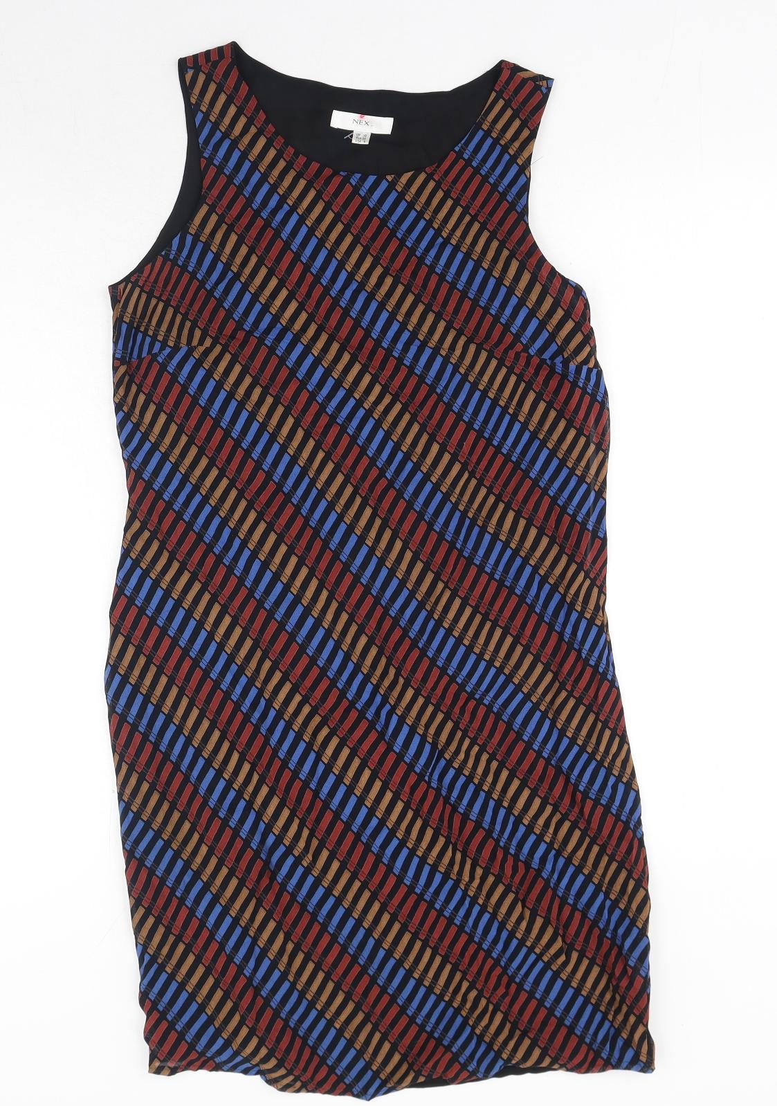NEXT Womens Blue Geometric Polyester Bodycon Size 10 Scoop Neck Zip