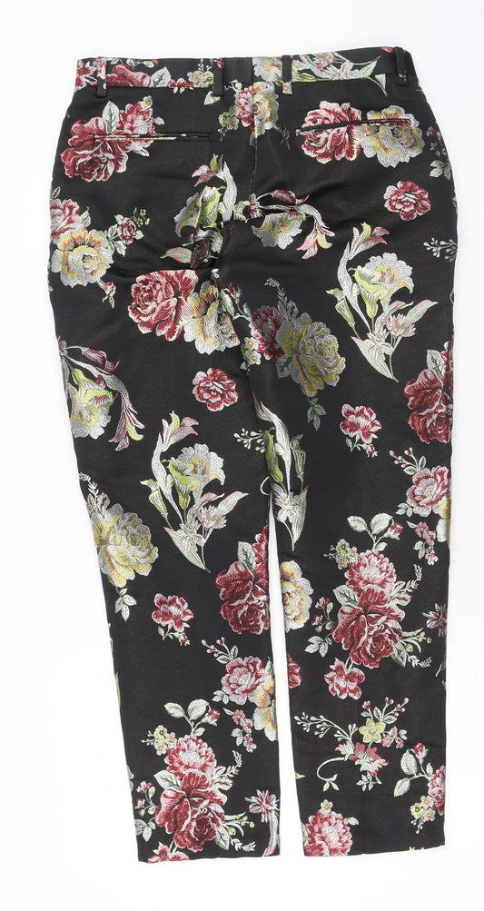 Eight Paw Womens Multicoloured Floral Cotton Trousers Size 32 in Regular Hook & Eye