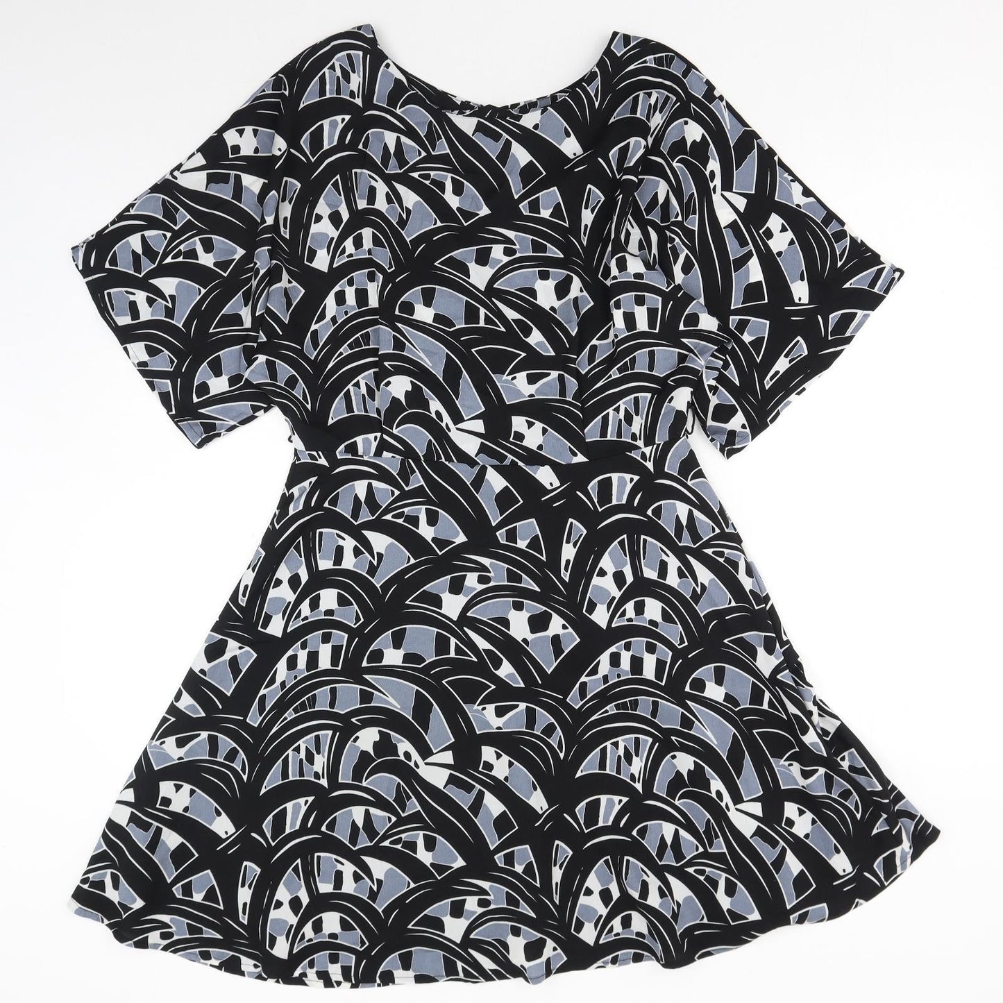 Glamourous Womens Grey Geometric Polyester Skater Dress Size M Boat Neck Zip