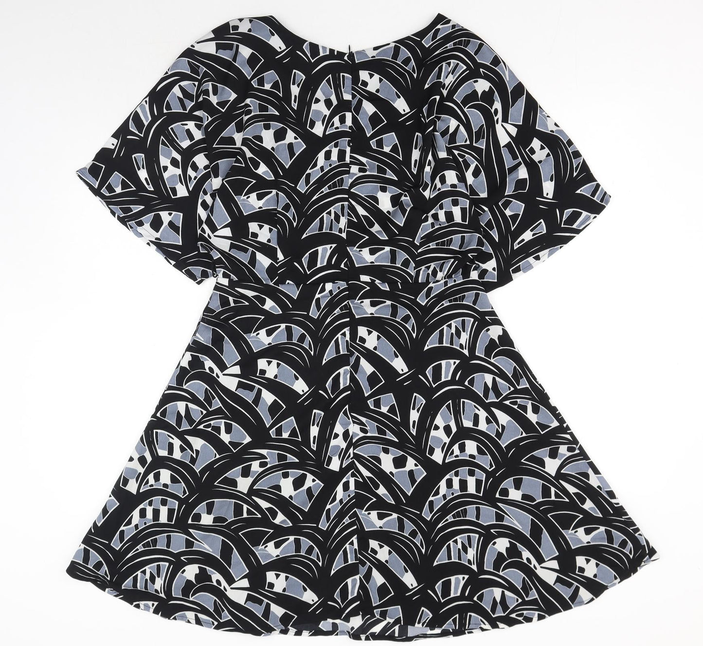 Glamourous Womens Grey Geometric Polyester Skater Dress Size M Boat Neck Zip