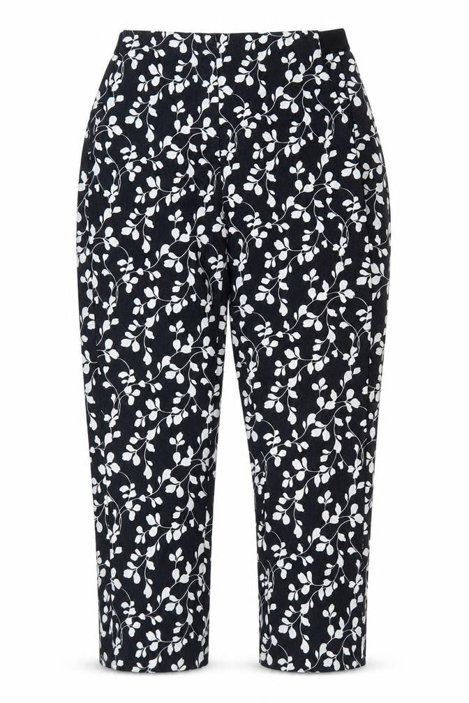 Marks and Spencer Womens Black Floral Cotton Trousers Size 10 L21 in Slim Zip