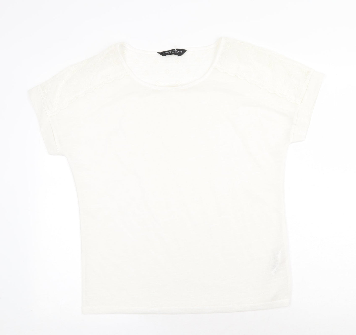 Dorothy Perkins Womens White Polyester Basic T-Shirt Size 14 Round Neck