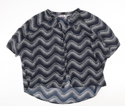 Arista Womens Blue Geometric Polyester Basic Button-Up Size 18 V-Neck
