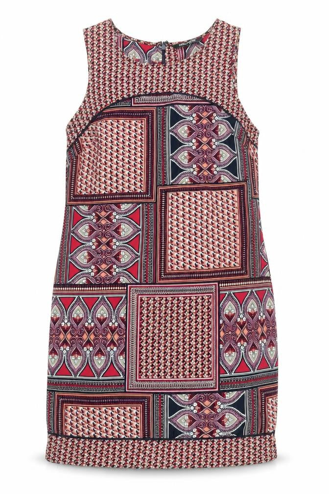 Debenhams Womens Multicoloured Geometric Polyester Tank Dress Size 14 Boat Neck Zip