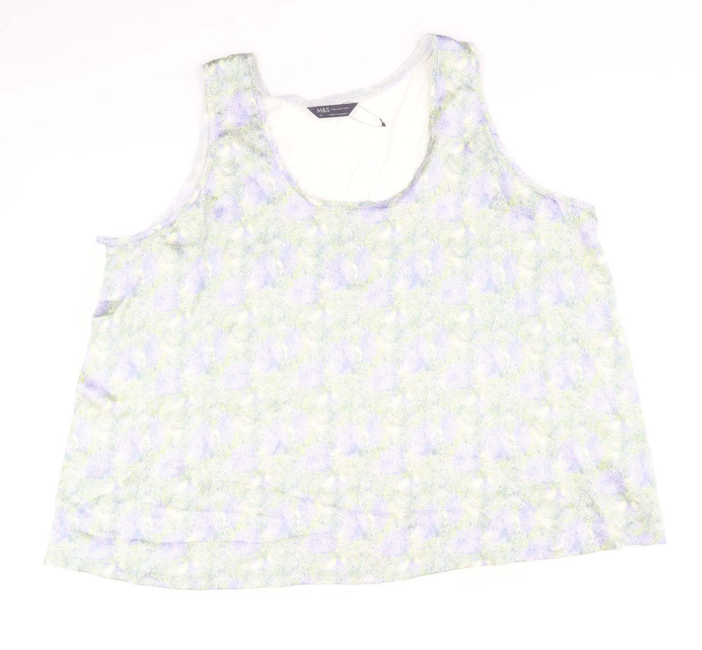 Marks and Spencer Womens White Geometric Polyester Basic Tank Size 22 Round Neck