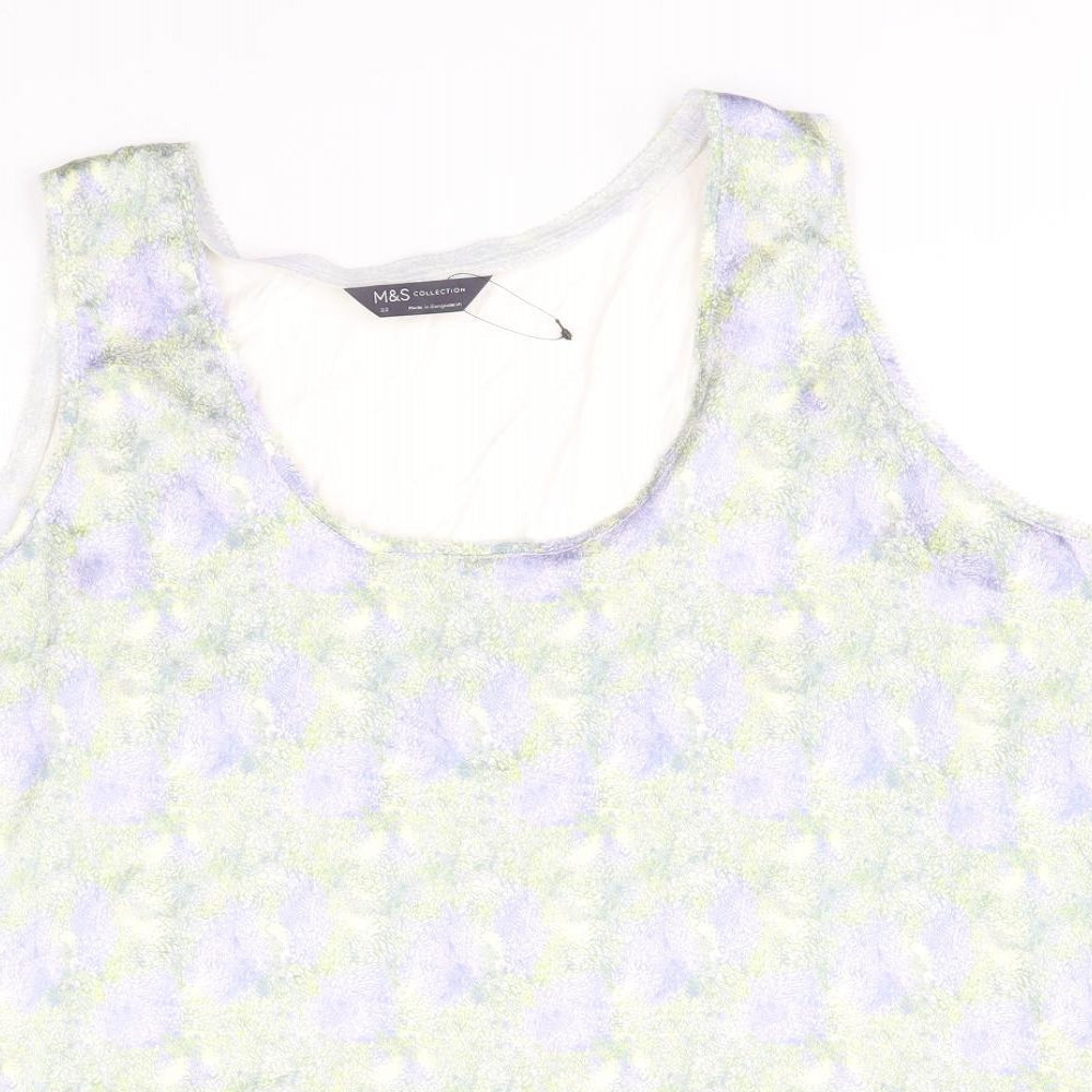 Marks and Spencer Womens White Geometric Polyester Basic Tank Size 22 Round Neck