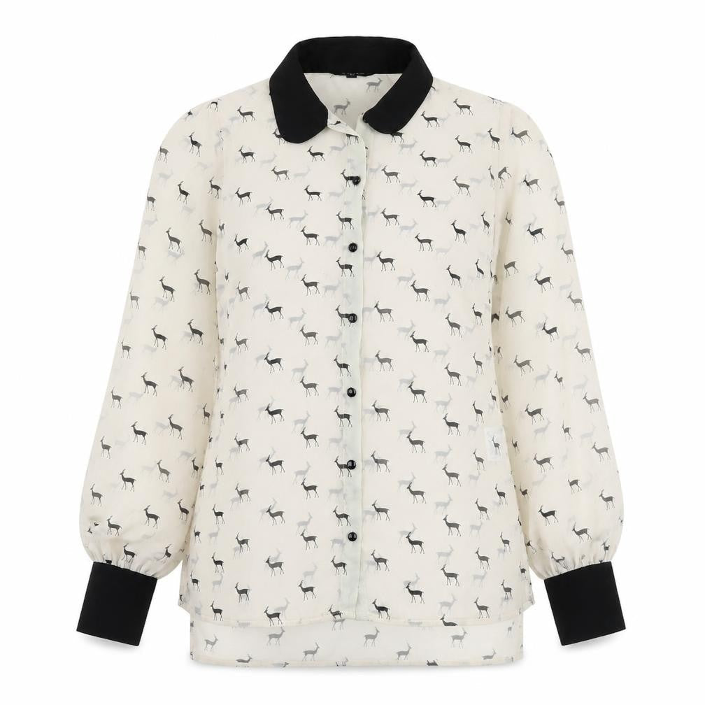Papaya Womens Beige Geometric Polyester Basic Button-Up Size 10 Collared - Deer Print