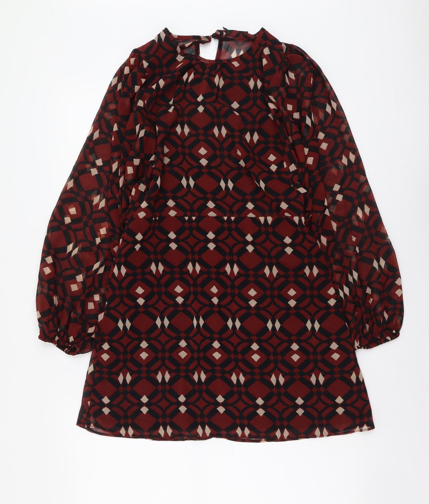 Zara Womens Brown Geometric Polyester Shift Size M Round Neck Button