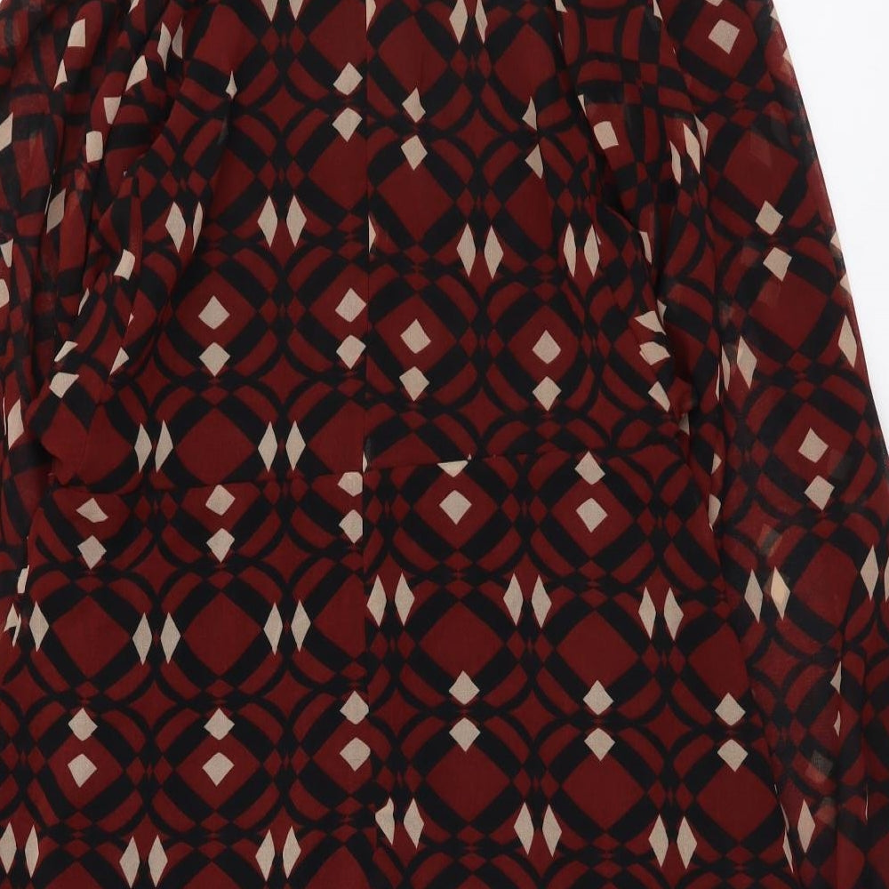 Zara Womens Brown Geometric Polyester Shift Size M Round Neck Button