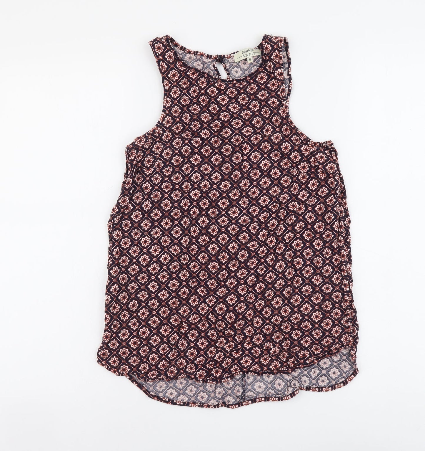 Papaya Womens Multicoloured Geometric Viscose Basic Tank Size 8 Round Neck