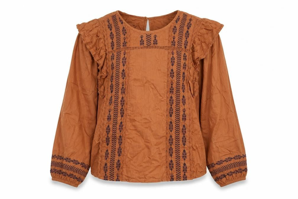 Marks and Spencer Womens Brown Cotton Basic Blouse Size 6 Round Neck