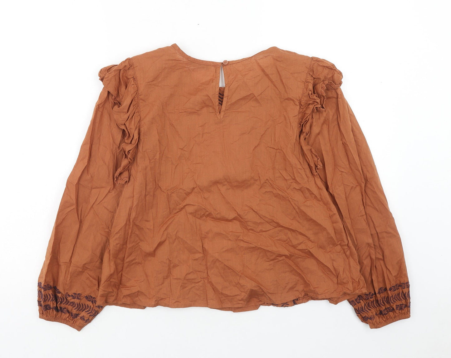 Marks and Spencer Womens Brown Cotton Basic Blouse Size 6 Round Neck