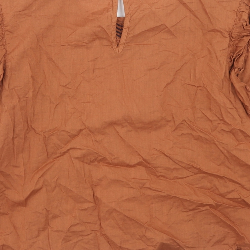 Marks and Spencer Womens Brown Cotton Basic Blouse Size 6 Round Neck