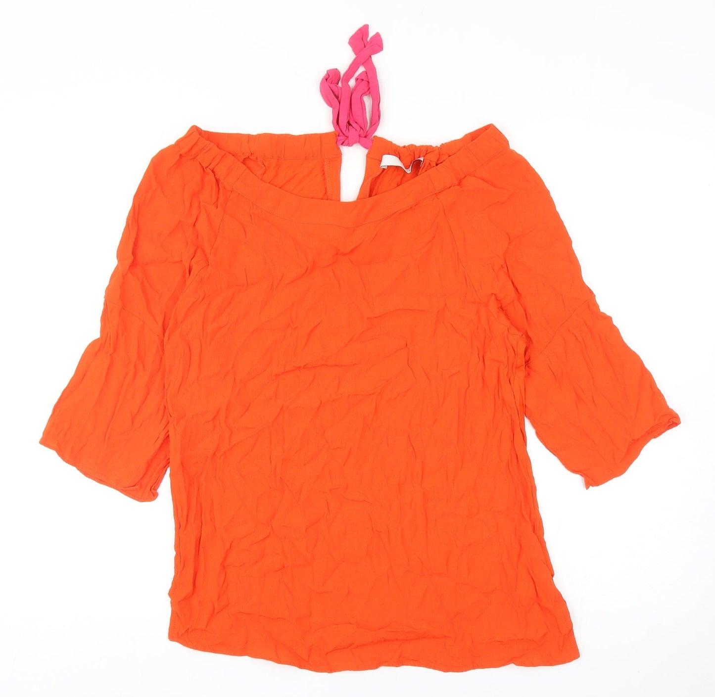 Oui Womens Orange Viscose Basic Blouse Size 12 Off the Shoulder