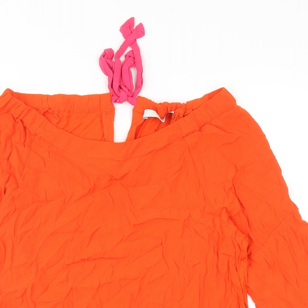 Oui Womens Orange Viscose Basic Blouse Size 12 Off the Shoulder