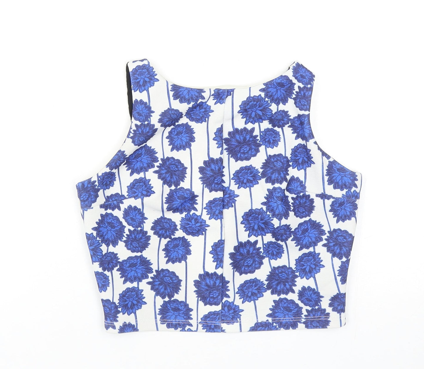 Topshop Womens Blue Floral Polyester Cropped Tank Size 8 Scoop Neck