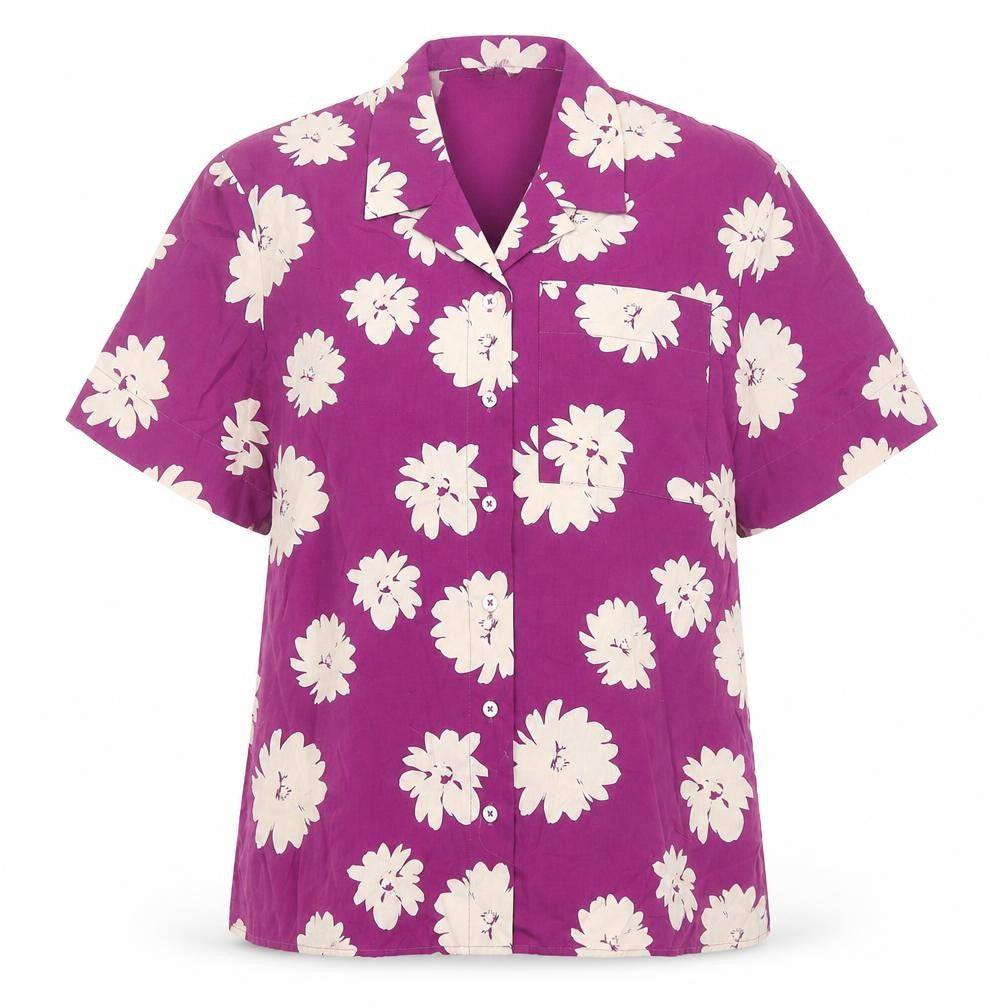 Marks and Spencer Womens Purple Floral Cotton Basic Button-Up Size 10 Collared
