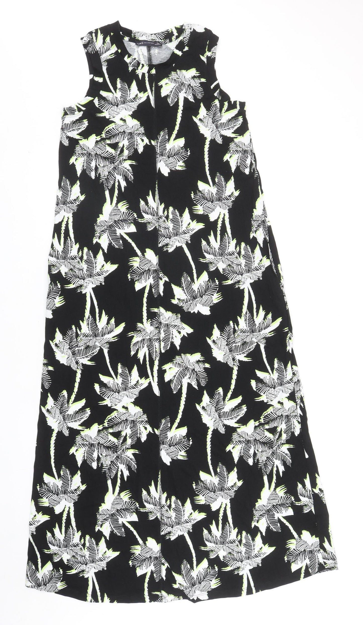Marks and Spencer Womens Black Floral Cotton A-Line Size 8 Round Neck Pullover
