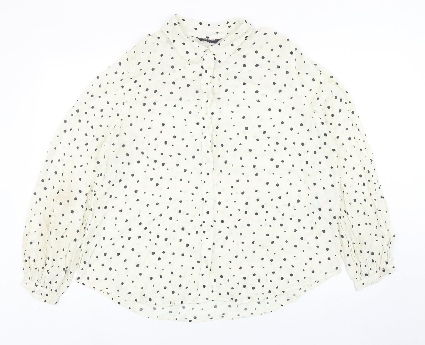 Marks and Spencer Womens Ivory Geometric Viscose Basic Button-Up Size 14 Collared