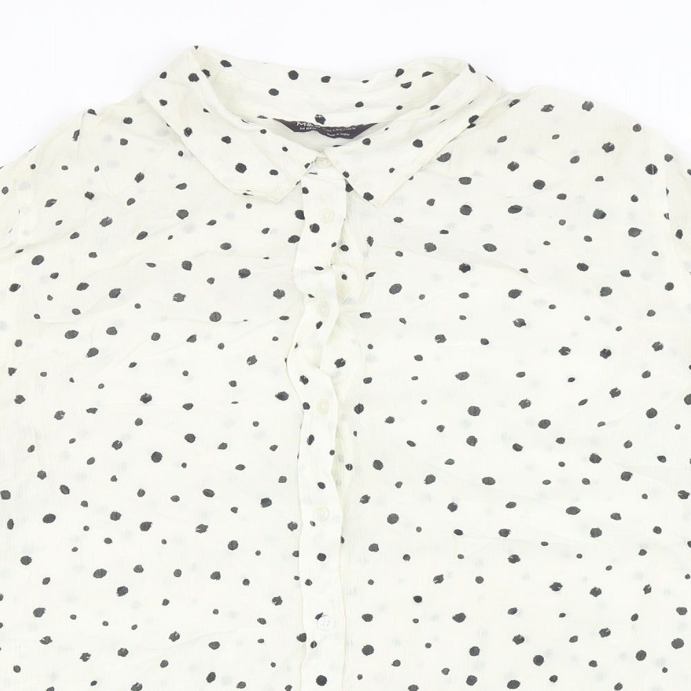Marks and Spencer Womens Ivory Geometric Viscose Basic Button-Up Size 14 Collared