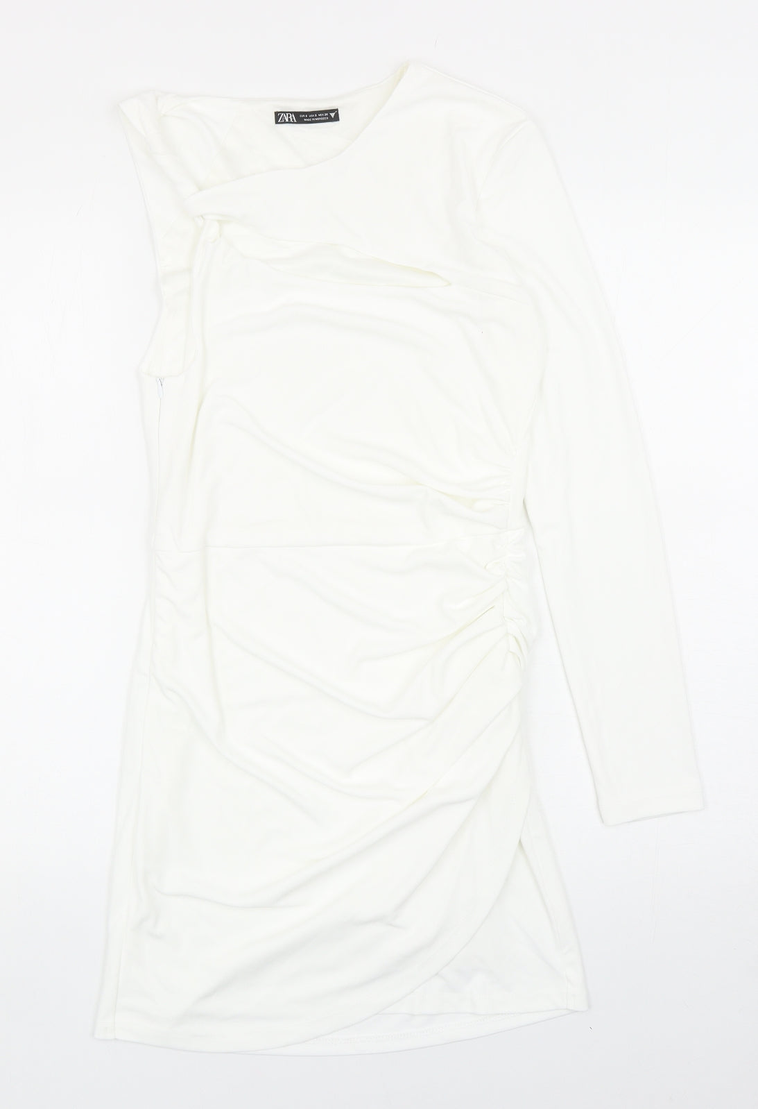 Zara Womens White Polyester Bodycon Size S One Shoulder Zip